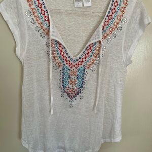 INC International Concepts White Tee with Colorful Accents